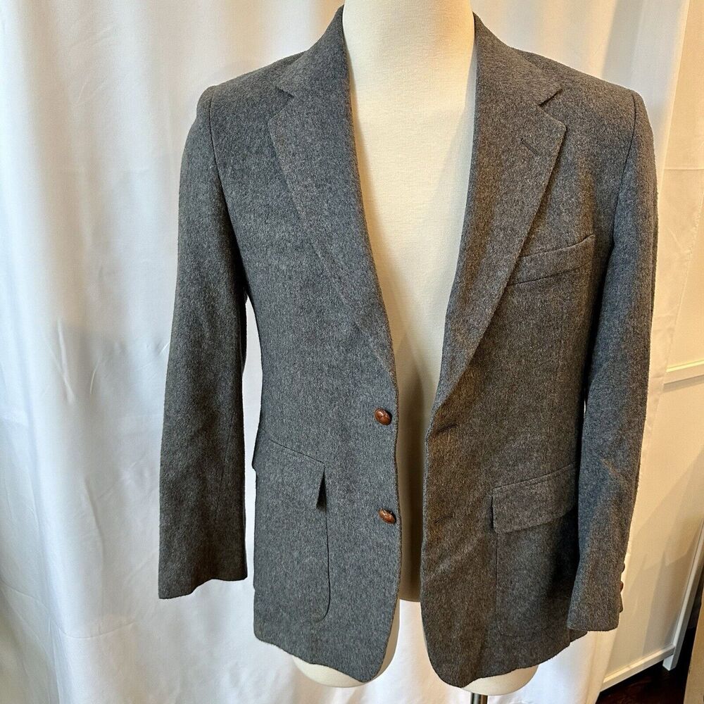 OAKMONT Vintage Grey Wool Sport Coat Suit Jacket Blazer 40R Woven Buttons Men